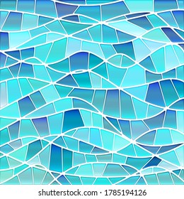 abstract geometric vector stained-glass mosaic background - blue waves