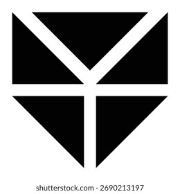 Abstract geometric vector triangle shape design in black color. Minimal geometric shape featuring bold black triangles and diamond like shapes. Ideal for logos, icons or digital projects.