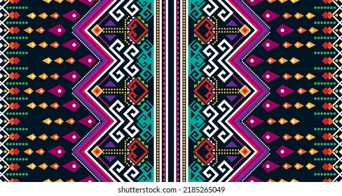 Abstract geometric vertical seamless pattern design indigenous black background EP.17.Vintage ornament print. Great for fabric and textile, wallpaper, packaging