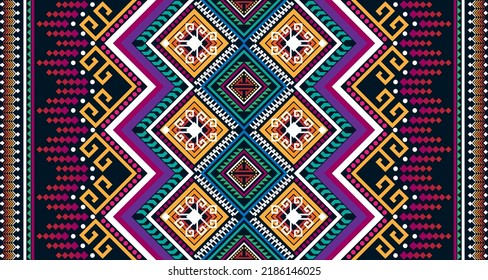 Abstract geometric vertical seamless pattern design indigenous black background EP.22.Vintage ornament print. Great for fabric and textile, wallpaper, packaging