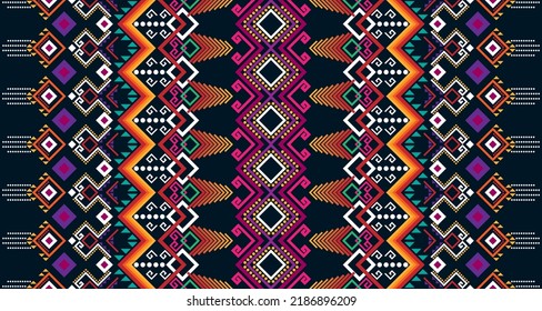 Abstract geometric vertical seamless pattern design indigenous black background EP.26.Vintage ornament print. Great for fabric and textile, wallpaper, packaging