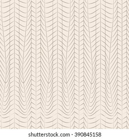 Abstract geometric vertical seamless pattern. Feather like shapes with curved lines. Cloudy light brown outline on beige background.