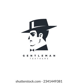 Abstract geometric Victorian gentleman with top hat logo design vector