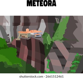 Abstract geometric view of Meteora cliff monasteries