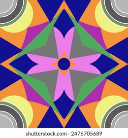 The abstract geometric vintage pattern in kaleidoscope style. 
 Mandala decoration Seamless design Ideal for applications such as textiles, wallpapers, and digital backgrounds.