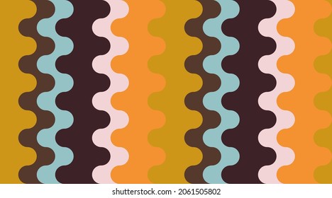 Abstract geometric vintage seamless pattern. Modern ornament with groovy curved lines. 60s, 70s aesthetic, wavy colorful stripes