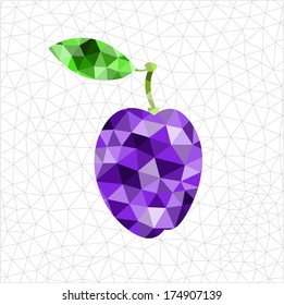 Abstract geometric violet plum, Polygonal triangle fruit.