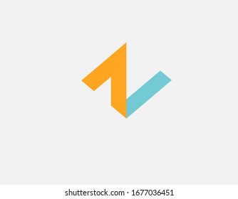Abstract geometric volumetric orange and blue color logo icon letter N for your company