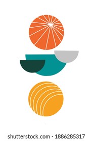 Resumen de fondo de arte geométrico de pared. Color moderno retro con colores naranja, amarillo, tosca y negro. Decoración de la pared de mediados del siglo XX para una casa minimalista.