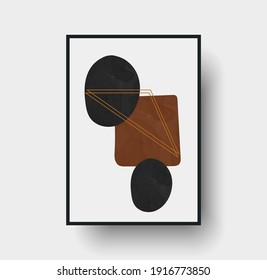 Resumen del vector de arte de pared geométrico. Unas acuarelas abstractas con líneas doradas para un interior bohemio de lujo. Afiche de mediados de siglo, estampado de arte mural con colores de terracota. Decoración de impresión geométrica