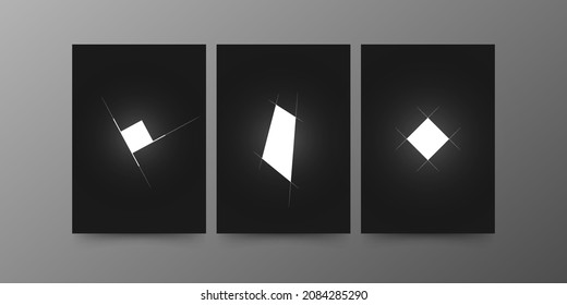 Abstrakte geometrische Wanddekoration. Weißes leuchtendes Quadrat, Polygon und Rhombus mit Hilfslinien. Design für Wanddekoration mit Hintergrundbeleuchtung, Poster, modulares Bild. Vektordesign.