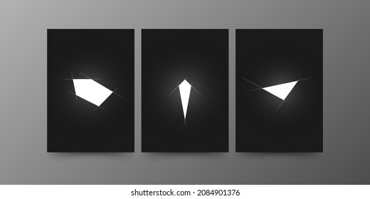 Abstract geometric wall decoration. White glowing polygon, rhombus, and triangle with auxiliary strokes. Design for wall art decoration with backlighting, poster, modular picture. Vector design.