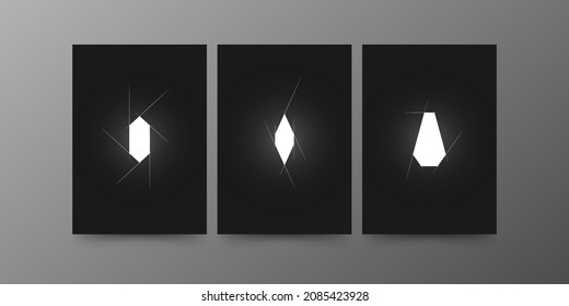 Resumen de la decoración de las paredes geométricas. Formas poligonales brillantes blancas con trazos auxiliares. Diseño para la decoración de arte de pared con iluminación posterior, afiche, imagen modular. Ilustración del vector