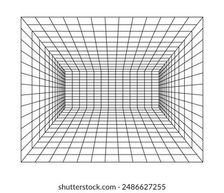 Abstract geometric wall. Isometric grid. Circle, drawing, wall, shape, 3D illusion. Room perspective grid background