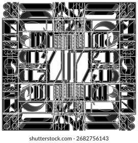 Vector de pared geométrico Abstractas 01. Una Pared Hecha De Figuras Geométricas Perforadas Aisladas Sobre Fondo Blanco.