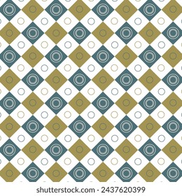 Abstract geometric wallpaper design. Retro vintage patterns of squares and circles arranged in a checkerboard pattern. Seamless vector checkered pattern. Vintage abstract geometric pattern.