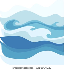Resumen, geométrico, olas de agua, ilustración de diseño plano en tonos azules en un estilo escandés contemporáneo