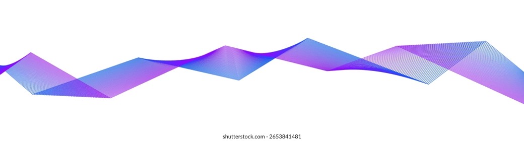 Abstract geometric wave with gradient lines in blue, violet and pink. Dynamic, modern motion concept on a transparent background