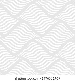 Abstract Geometric Wave Pattern. The design features undulating white lines on a black background, creating a dynamic, modern feel. Perfect for use in contemporary digital and print media.