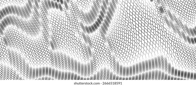 Padrão abstrato de ondas geométricas - ilusão óptica com formas de diamante repetitivas em preto e branco.