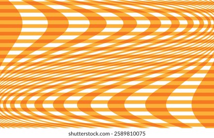 Abstract Geometric Wave Pattern with Orange Curved Gridlines Creating a Dynamic Optical Illusion Effect