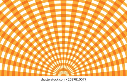 Abstract Geometric Wave Pattern with Orange Curved Gridlines Creating a Dynamic Optical Illusion Effect