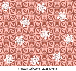 Abstrakte geometrische Wellenformen Meeresschildkröte Silhouetten Nahtlose Vektormuster Schwimwear Konzept Geometrisches Ocean Style Design Pastellfarben Rosa Töne