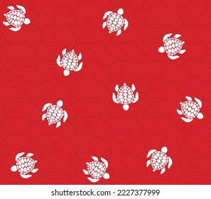 Abstract Geometric Waves Sea Turtle Silhouettes Seamless Vector Pattern Swimwear Concept Geometric Ocean Style Design Red Tones