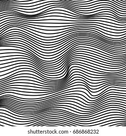 Abstract geometric wavy background. Black and white stripes pattern. Vector illustration