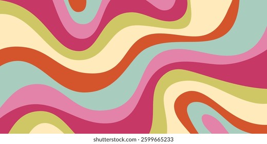 Abstract Geometric Wavy Background. Cool Funky Art Vector Design. Groovy Trippy Hippy Pattern. Psychedelic Y2k Texture. Retro Fun Bg. 