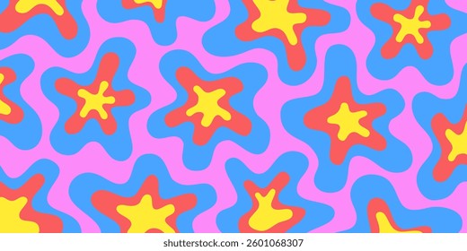 Abstract Geometric Wavy Background. Cool Funky Art Vector Design. Groovy Trippy Hippy Pattern. Psychedelic Y2k Texture. Retro Fun Bg. 