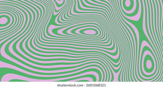 Abstract Geometric Wavy Background. Cool Acid Lines Optical Illusion Art Vector Design. Groovy Trippy Hippy Pattern. Psychedelic Y2k Texture Bg.