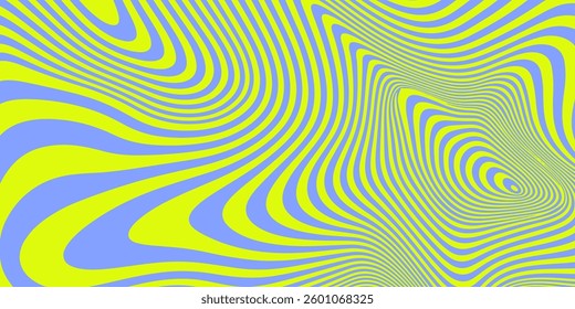 Abstract Geometric Wavy Background. Cool Acid Lines Optical Illusion Art Vector Design. Groovy Trippy Hippy Pattern. Psychedelic Y2k Texture Bg.