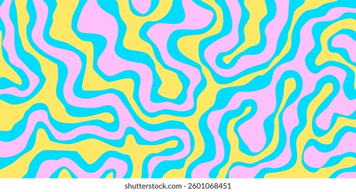 Abstract Geometric Wavy Background. Cool Funky Art Vector Design. Groovy Trippy Hippy Pattern. Psychedelic Y2k Texture. Retro Fun Bg. 