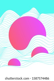 Abstract geometric wavy background. Futuristic vaporwave/ cyberpunk style poster.