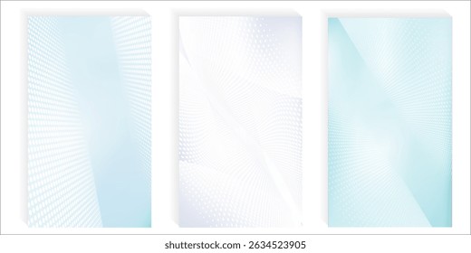 Abstract geometric wavy dot pattern set on white, grey and light blue background with copy space. Creative trendy color template. Simple flat banner design. EPS10 vector illustration