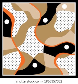 Abstract geometric wavy pattern on black background. Vector patch for print, fabric, scarf design.
