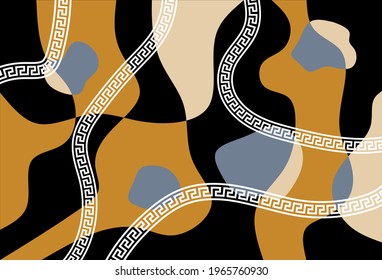 Abstract geometric wavy pattern on black background. Vector patch for print, fabric, scarf design.