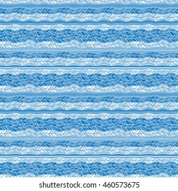 Abstract geometric wavy stripes background. Vector seamless white and blue pattern.