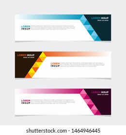 Abstract geometric web design banner template isolated on dark grey background with many colors variations