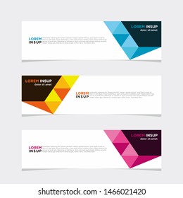 Abstract geometric web design banner template isolated on dark grey background with many colors variations and piece elements
