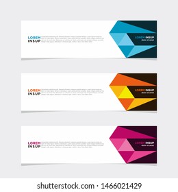 Abstract geometric web design banner template isolated on dark grey background with many colors variations and piece elements