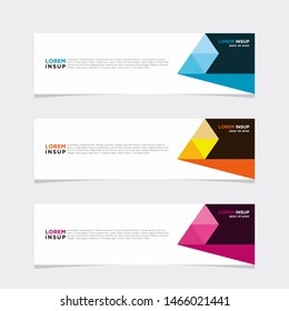 Abstract geometric web design banner template isolated on dark grey background with many colors variations and piece elements
