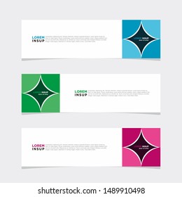 Abstract geometric web design banner template isolated on dark grey background with 3 colors pink, green and blue