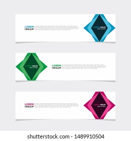 Abstract geometric web design banner template isolated on dark grey background with 3 colors pink, green and blue