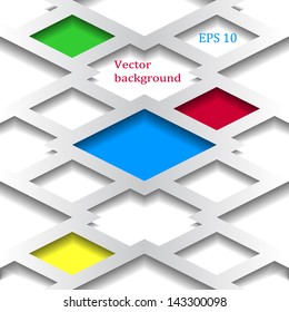 Abstract geometric white background with colored inserts. Vector illustration.