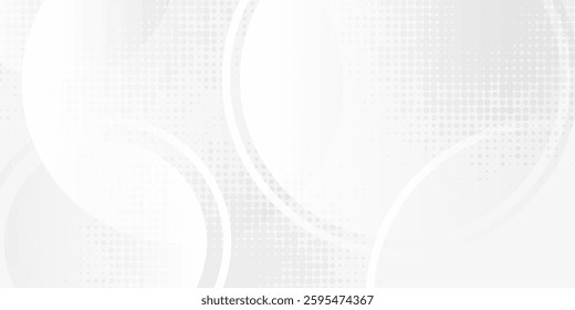 Abstract geometric white background in the form of circles overlapping with layers on a bright space with dot effect decoration. Modern graphic design elements in the form of circles
