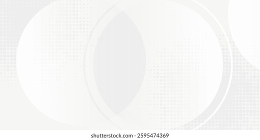 Abstract geometric white background in the form of circles overlapping with layers on a bright space with dot effect decoration. Modern graphic design elements in the form of circles