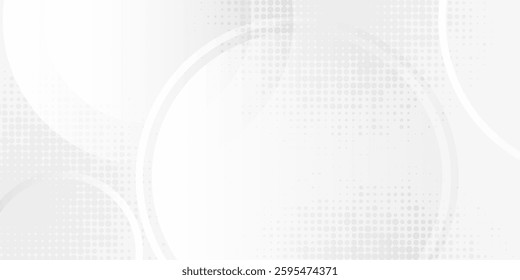 Abstract geometric white background in the form of circles overlapping with layers on a bright space with dot effect decoration. Modern graphic design elements in the form of circles