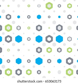 Abstract geometric white background with hexagons of different colors and size. 